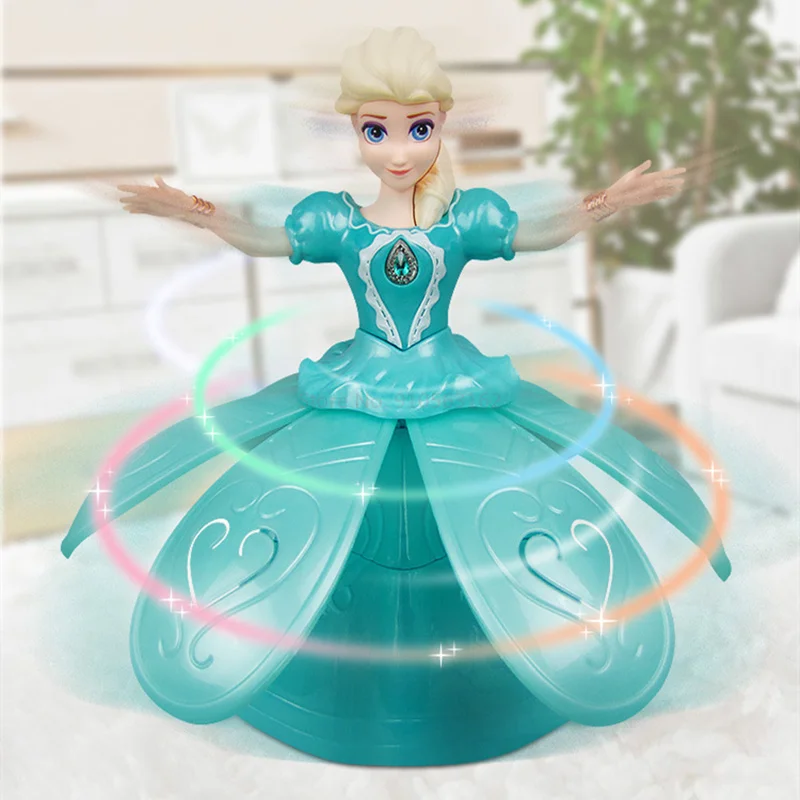 Disney Princess Frozen elektryczne zabawki do tańca Elsa Anna lalka ze skrzydłami figurka obracająca się lampa projektora muzyka lalki