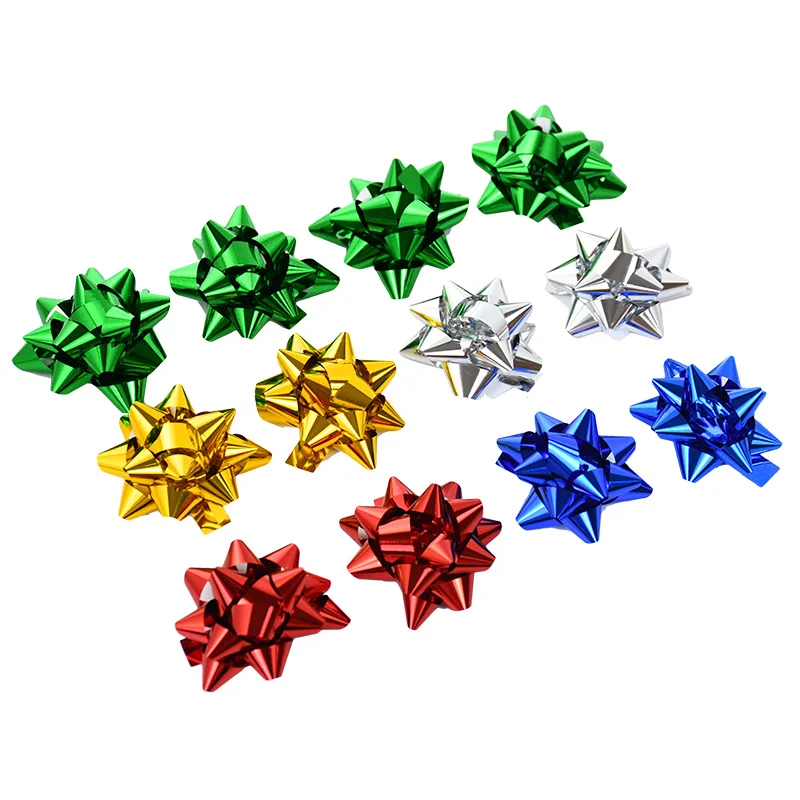 50/100pcs Christmas Ribbon Star Bows For Gife Wrapping Xmas Tree Ornaments Small 3D Christmas Bow Birthdays Wedding Decoration view 5