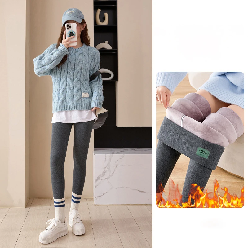 

Korean Casual Warm Autumn Winter Leggings Women Plus Fleece Comfortable Stretch Leggings Fashion Versatile High Waisted Leggings