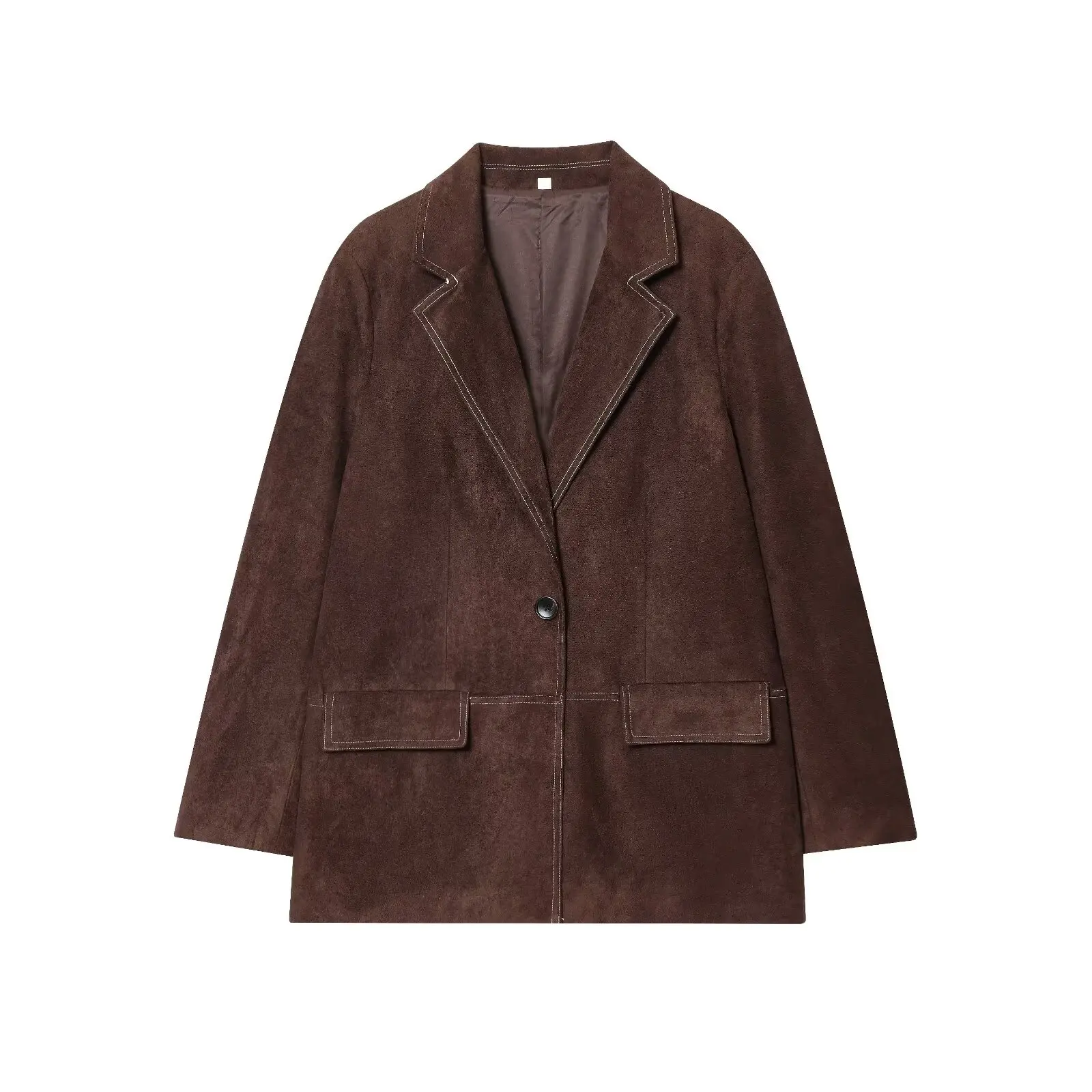 

Autumn/Winter Fashion Women's Elegant Blazer Solid Color with Pockets V-Neck Long Sleeve Single-Breasted Blazer