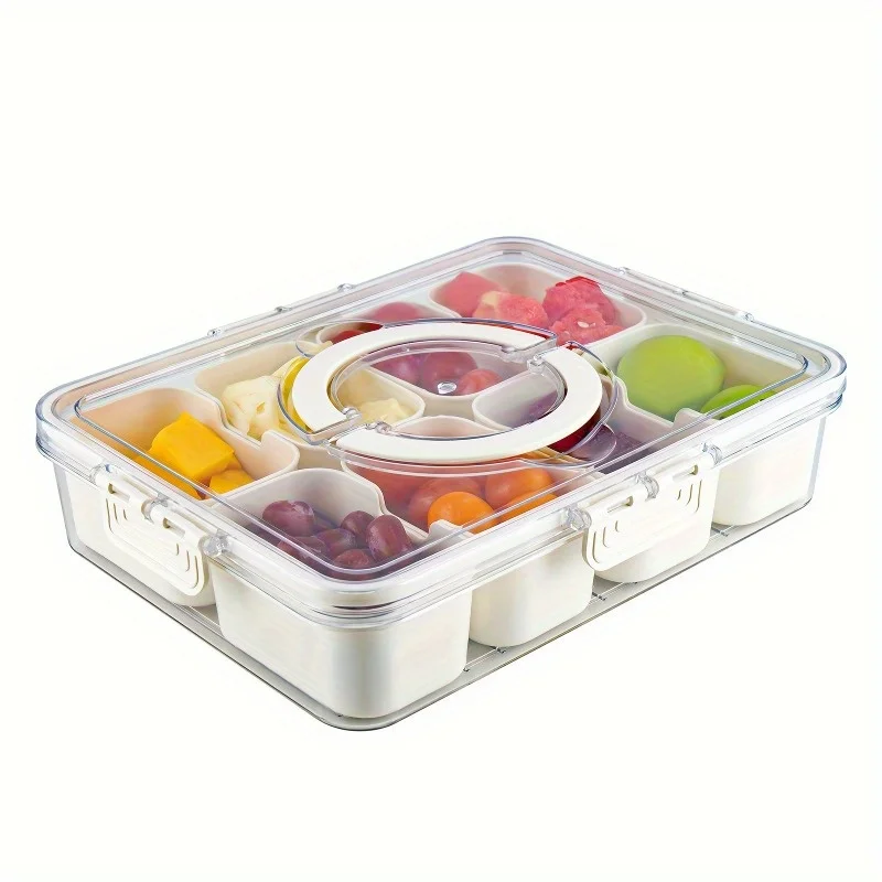 Portable 8-Compartment Snack Serving Tray With Handle - Durable Pc , Ideal For Fruits, Salads, Charcuterie & Travel