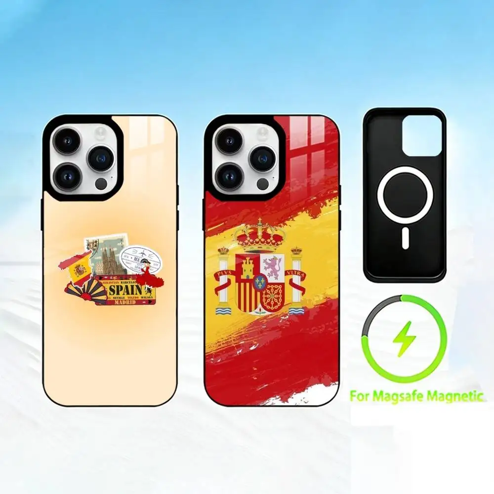 

S-Spanish flag Phone Case For iPhone 17 16 15 14 13 12 Pro Max Plus for Mirror Wireless Magnetic Cover