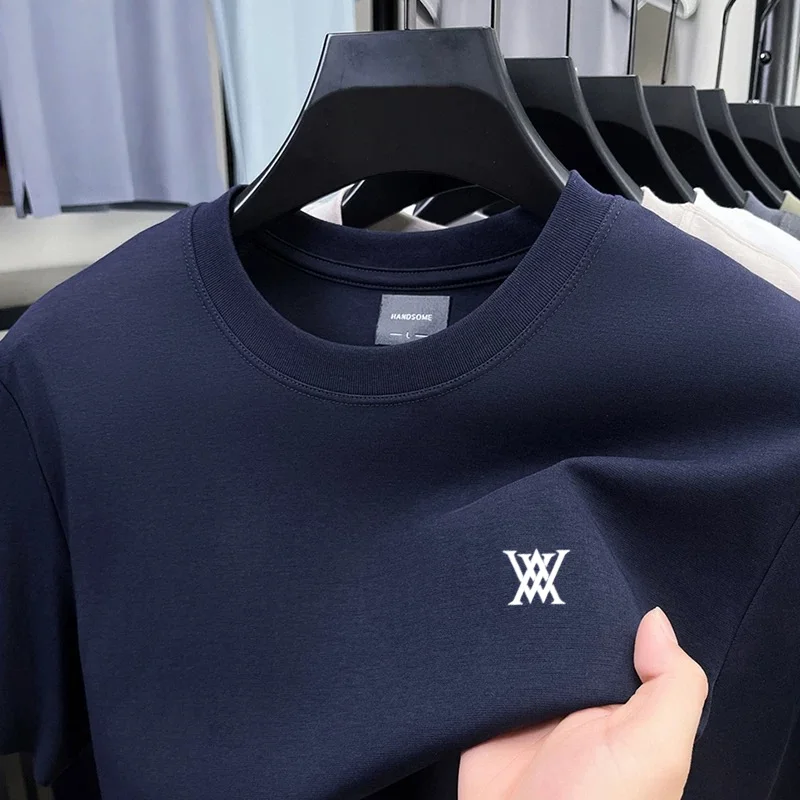High end brand men's short sleeved T-shirt printed design round neck top 2026 summer new cotton blend casual solid color T-shirt - view 4