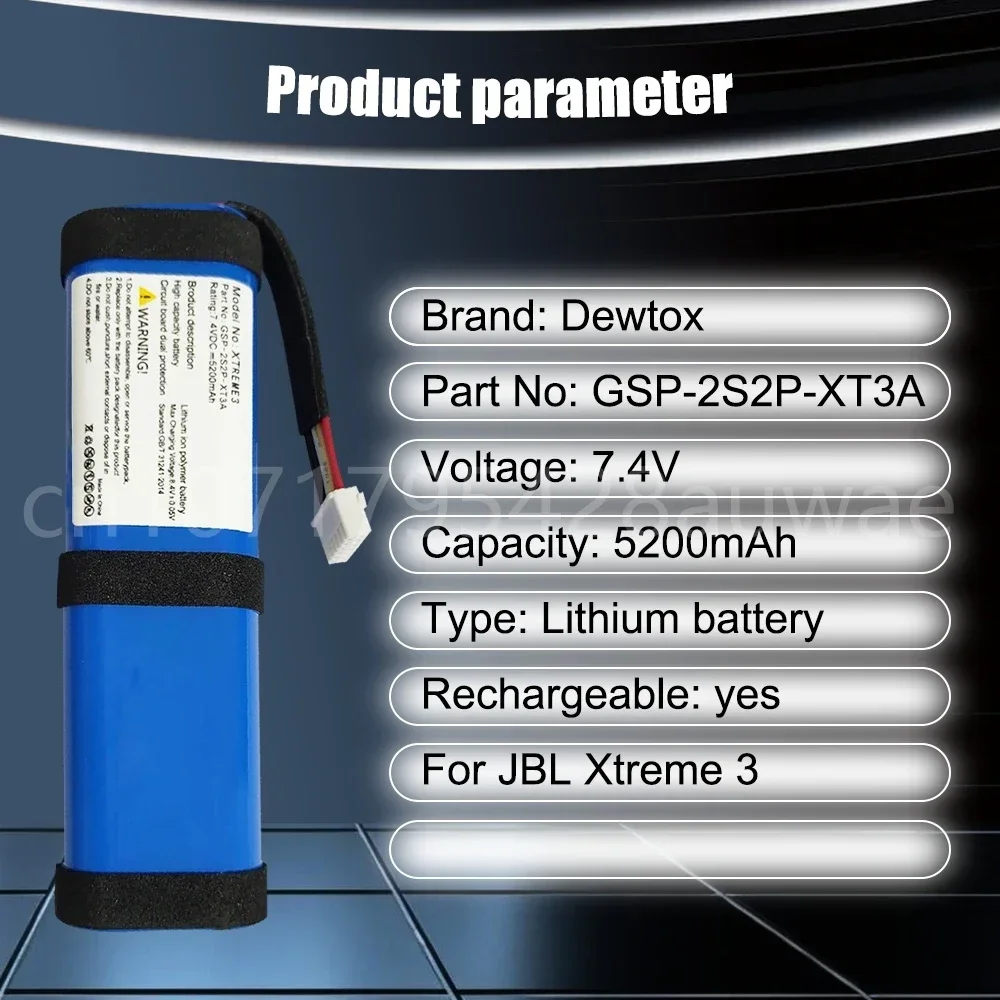 7.2V 5200mAh Replacement Li-ion Battery for JBL Xtreme 2 Xtreme3 Bluetooth Speaker SUN-INTE-103 2INR19/66-2 GSP-2S2P-XT3A