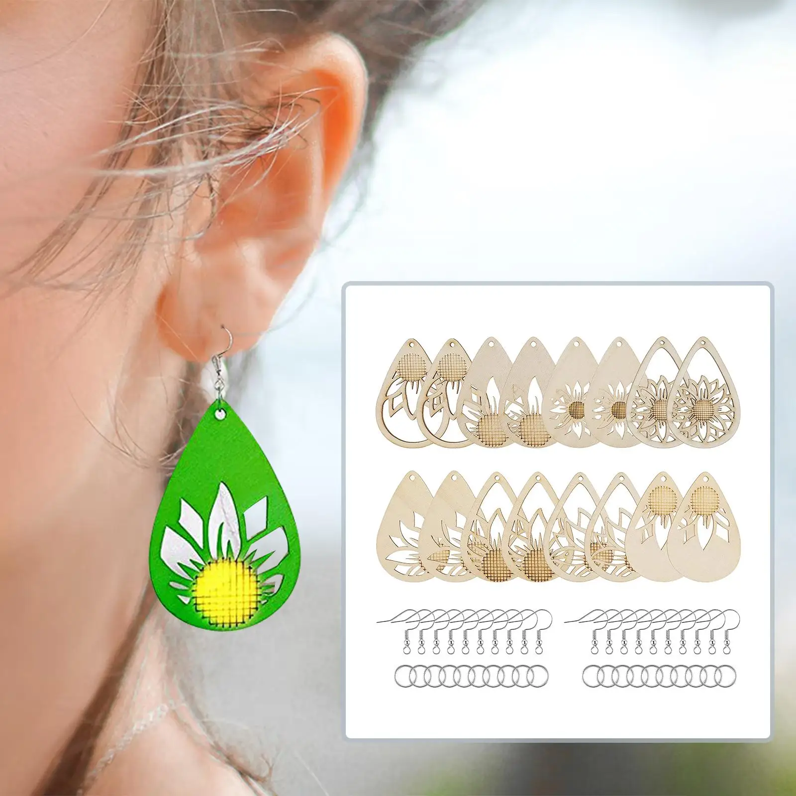 182Pcs Unfinished Wooden Earrings Charms Cutout Jump Rings Jewelry Making