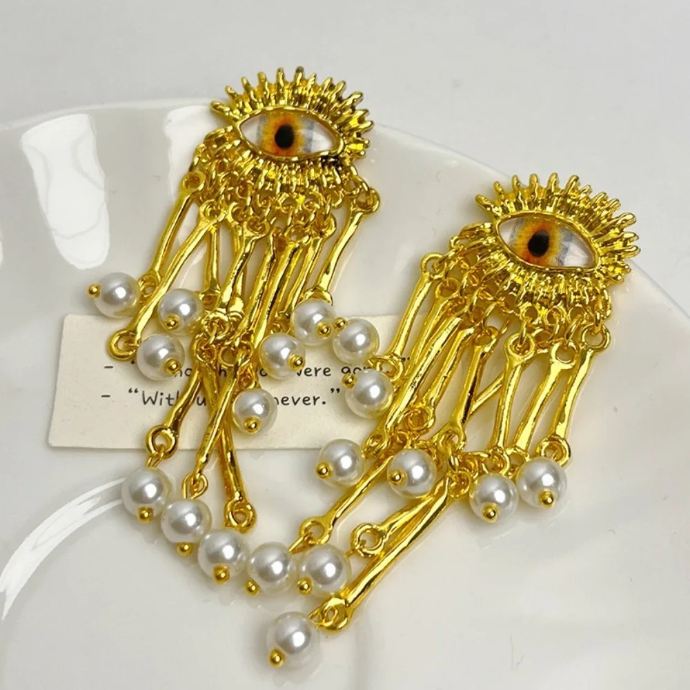 الجمالية اللؤلؤ عيون شيطان قرط الاذن المرصع خمر العصرية الشيطان العين أقراط شرابات حساسة الشيطان العين الدائري سيدة بنات #3