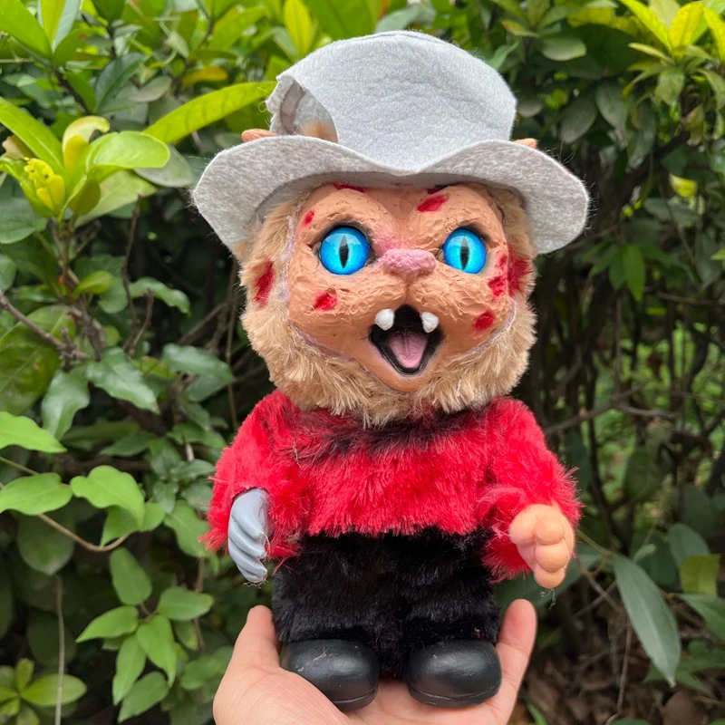 Halloween Cat Freddy Krueger Plush Figurine, Spooky Horror Latex Plush Decor, Collectible Gift for Game & Movie Fans