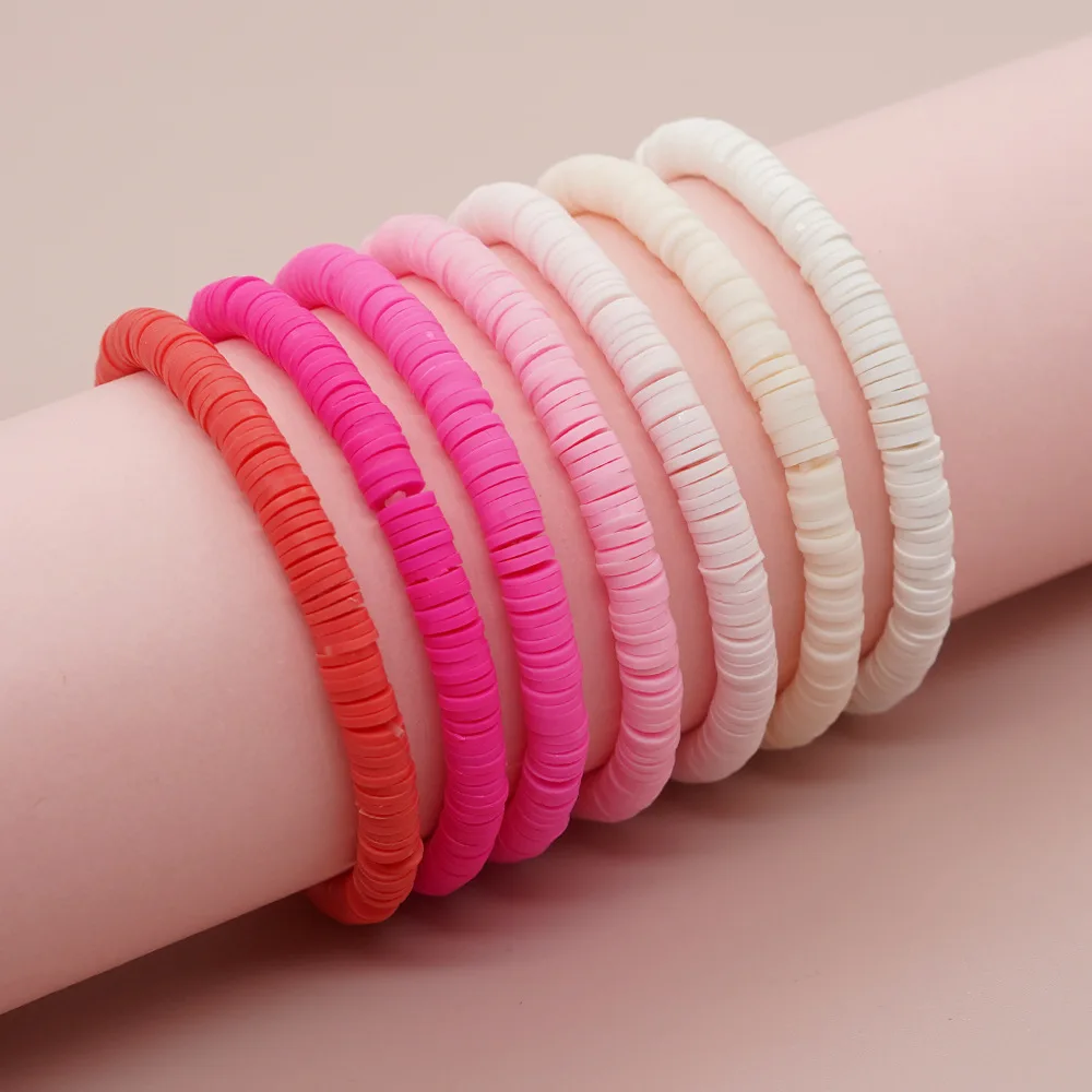 Cross border Amazon Hot Sale West Coast Bohemian minimalist candy colored soft clay bracelet set of seven pieces in the United S