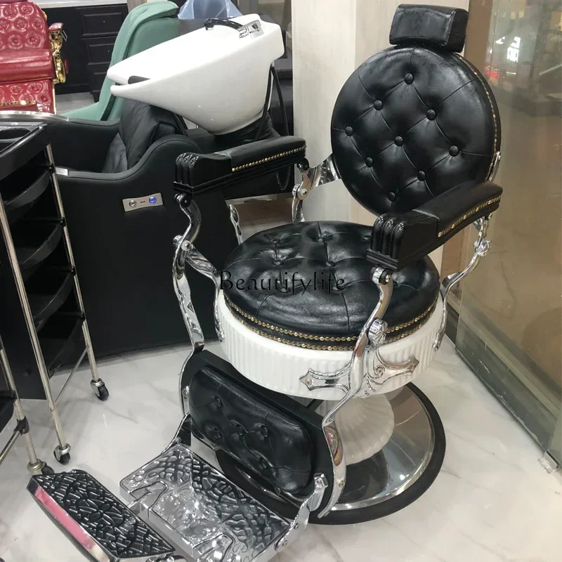 Retro Men's Oil Head Barber Chair for Hair Salon Barber Shop Hair Cutting Lift down Large Chair