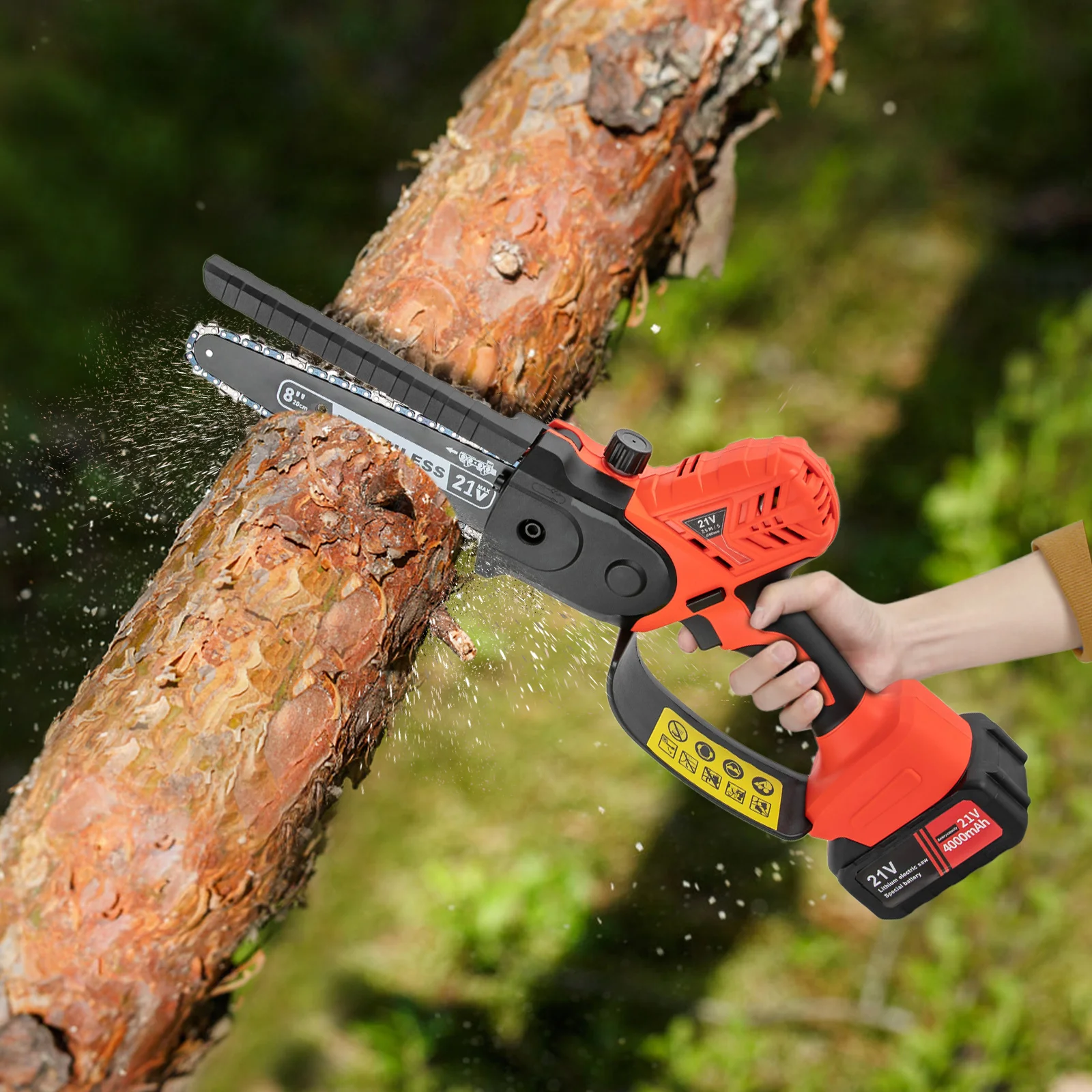 

Portable Chainsaw Cordless 550W Electric Handheld Chain Saw 8in Mini Rechargeable with 2 Battery Powered 4000mAh