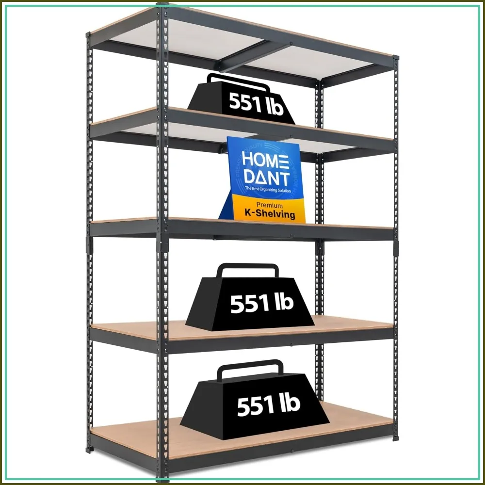 

Heavy Duty 5 Tier Garage Shelving, Adjustable Metal Storage Rack, 47.7" Deep, Industrial Warehouse Shelf, Black