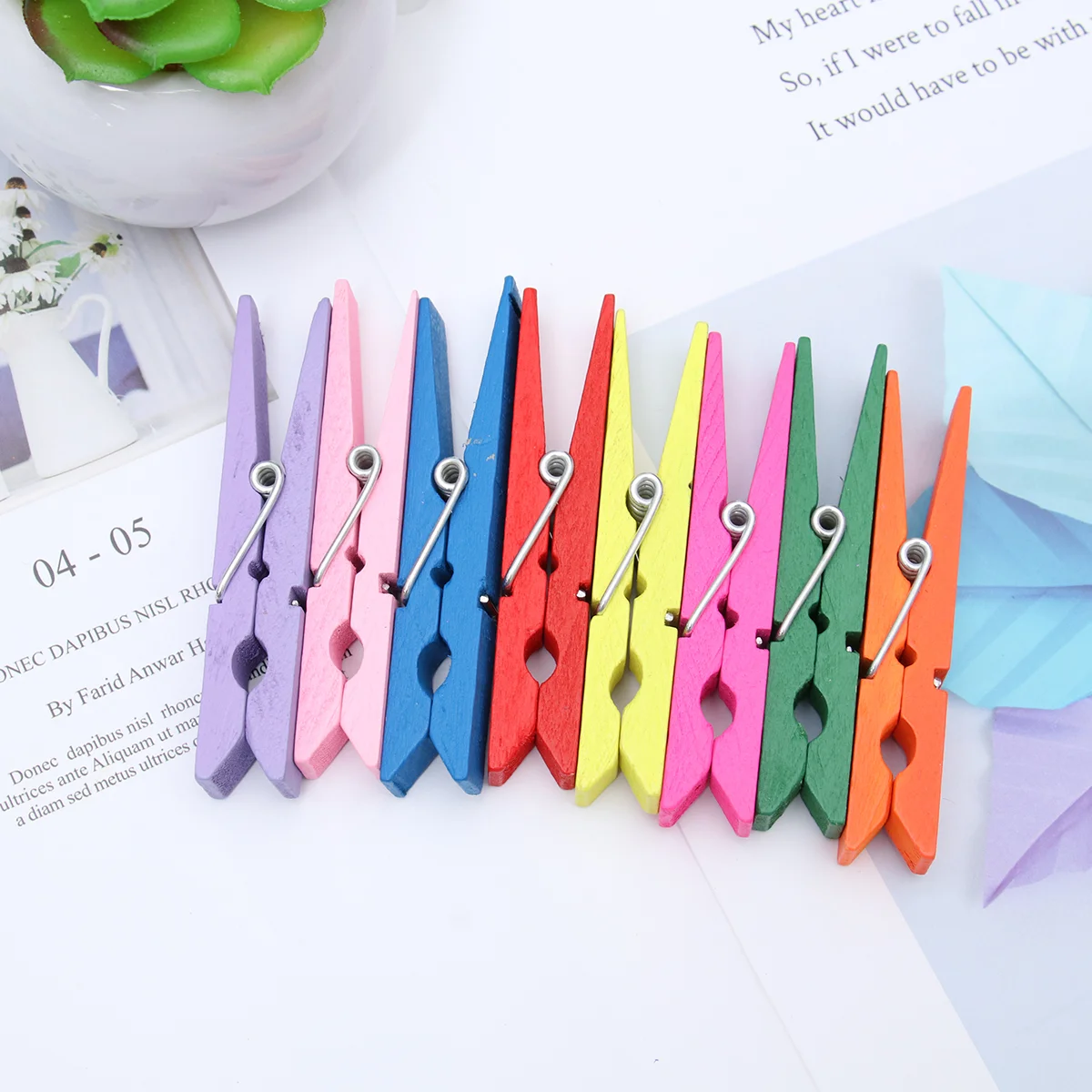 

48PCS Wooden Colored Wooden Clip Snacks Sealing Clips With Rope（Random Color) wooden clips mini clips