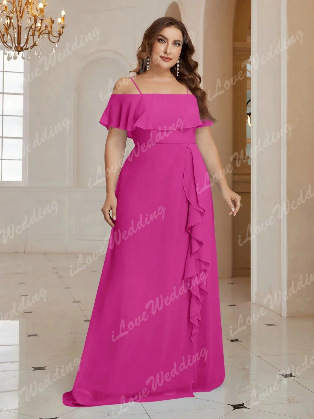 Elegant V-neck Chiffon Evening Dress Women A-Line Wedding Party Gown Ruffles Long Bridesmaid Gown vestidos de fiesta Customized