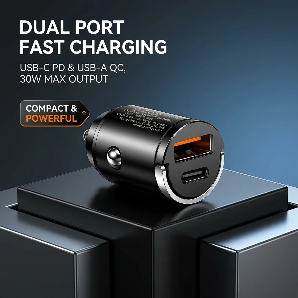 Flush Fit Mini Car Charger 100W Dual Port Type C PD And USB A QC Fast Charging Adapter Cigarette Lighter For Phones And Tablets