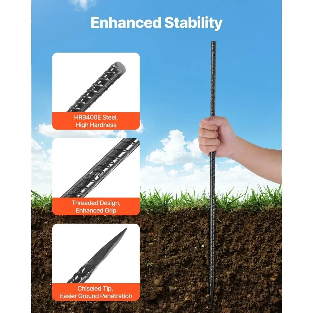 16 Inch Heavy Duty Rebar Stakes Galvanized Steel Ground Anchors for Outdoor Use Camping Gardening Landscape Support