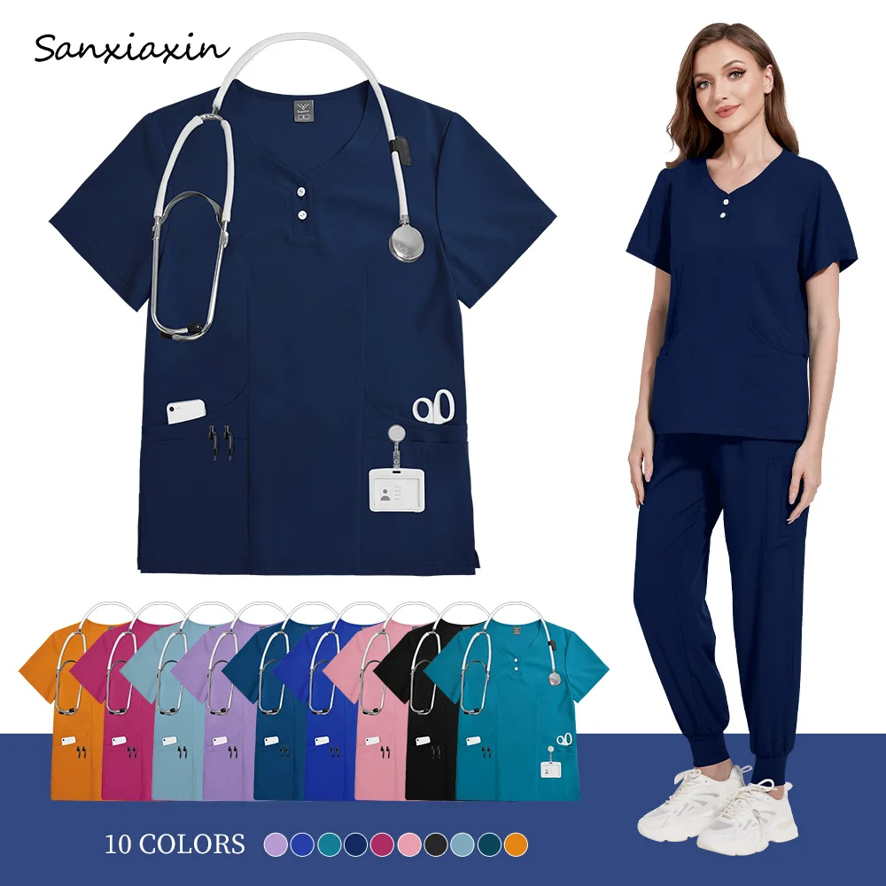 Unisex-Arbeitskleidung für die Tierpflege, bequem, hautfreundlich, Krankenhaus-Arzt-Arbeitskleidung, OP-Sets mit V-Ausschnitt, Zahnarzt-Pflegeuniform