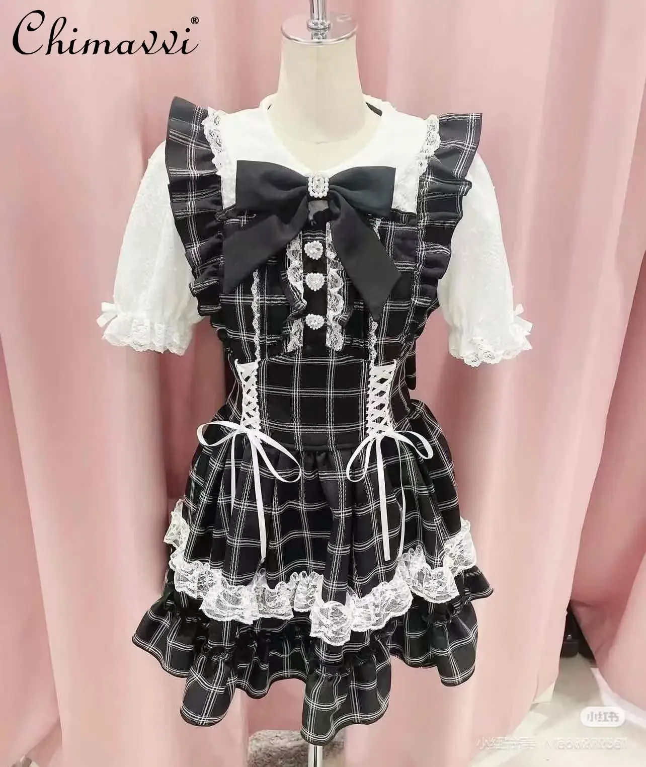 

Japanese-style Sweet Dress Set New 2026 Summer Lolita Cute Girl Ruffled Lace Ribbon Top and Shorts Elegant Women Outfits