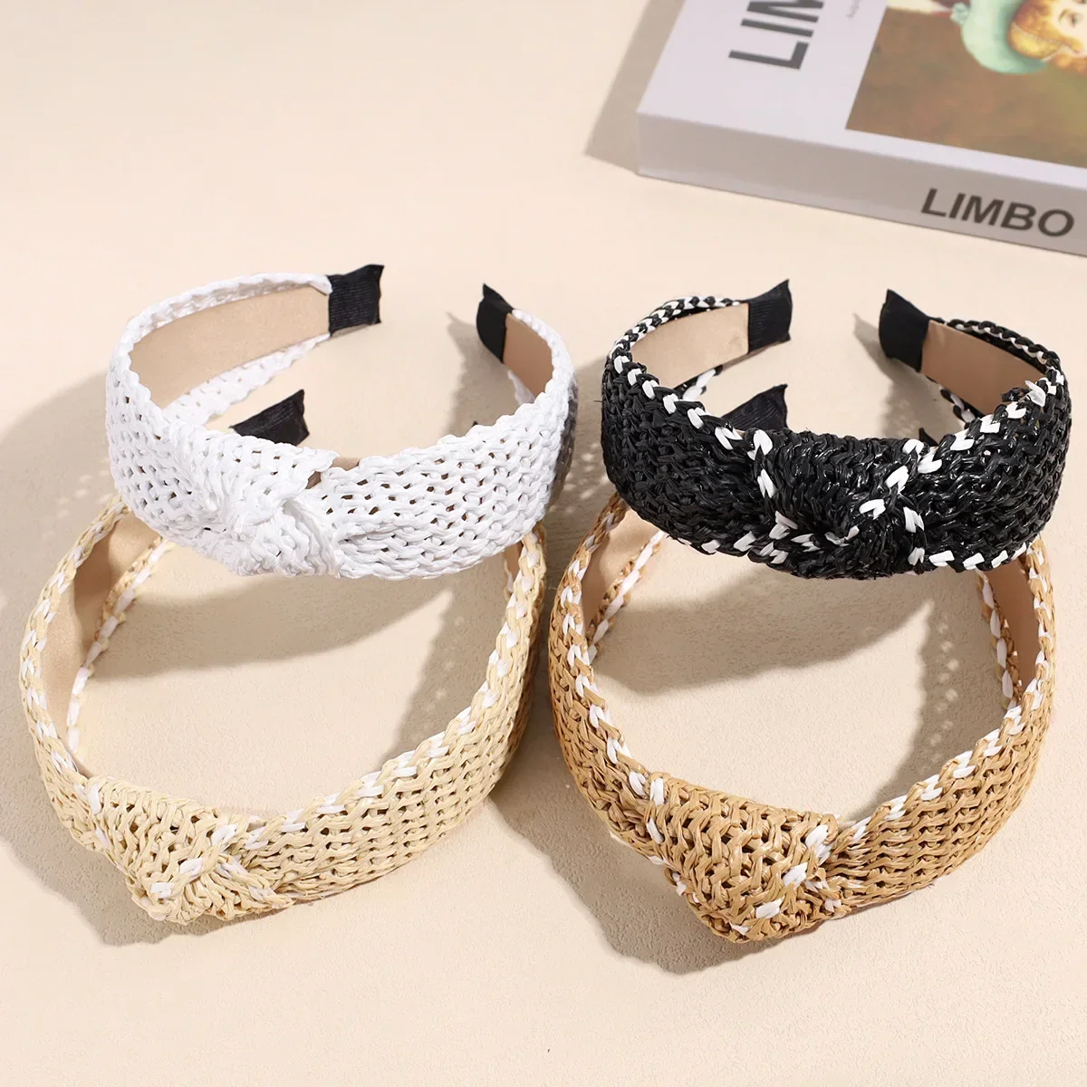 

Модная повязка для волос Laffey с широкими полями и травой, простая скрещенная завязанная праздничная соломенная заколка для волос, аксессуары для волос