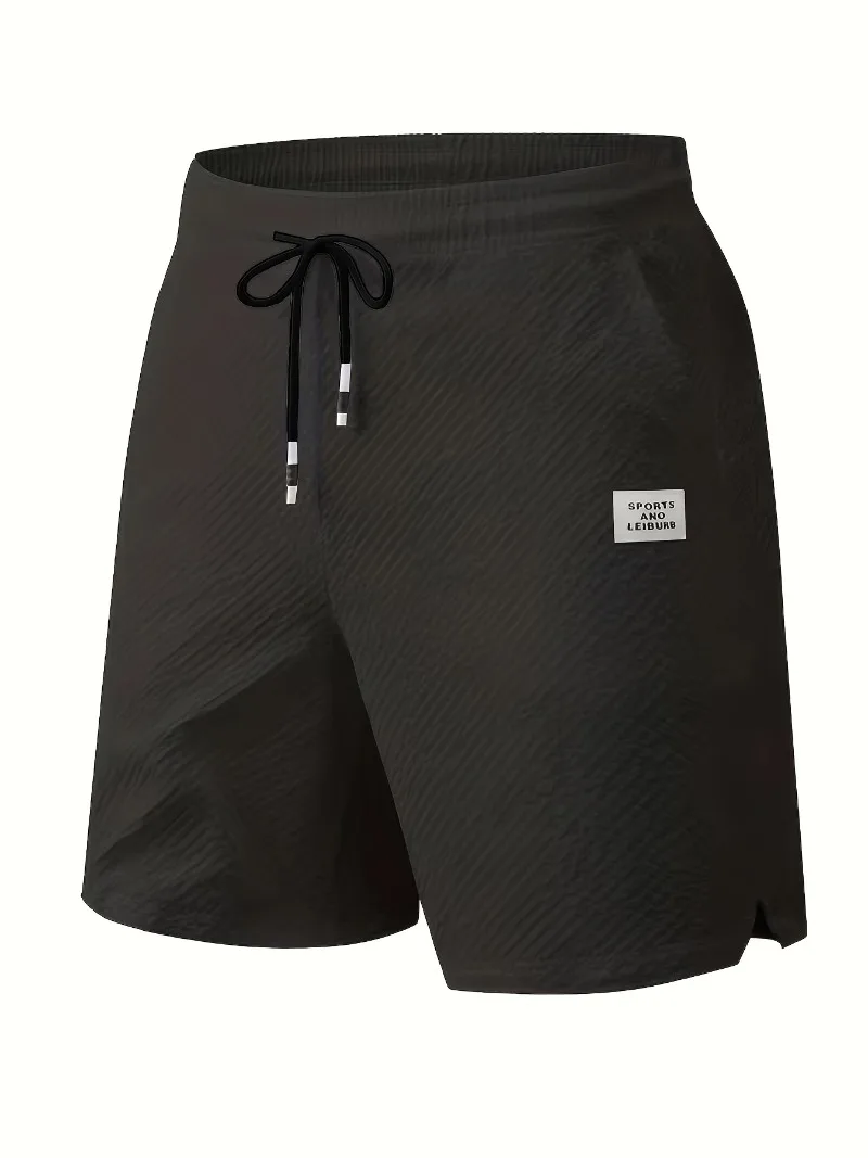 

Men's Casual Textured Shorts Summer Beach Shorts Elastic Waist Drawstring Side Pockets Split Hem Sports Leisure Pants
