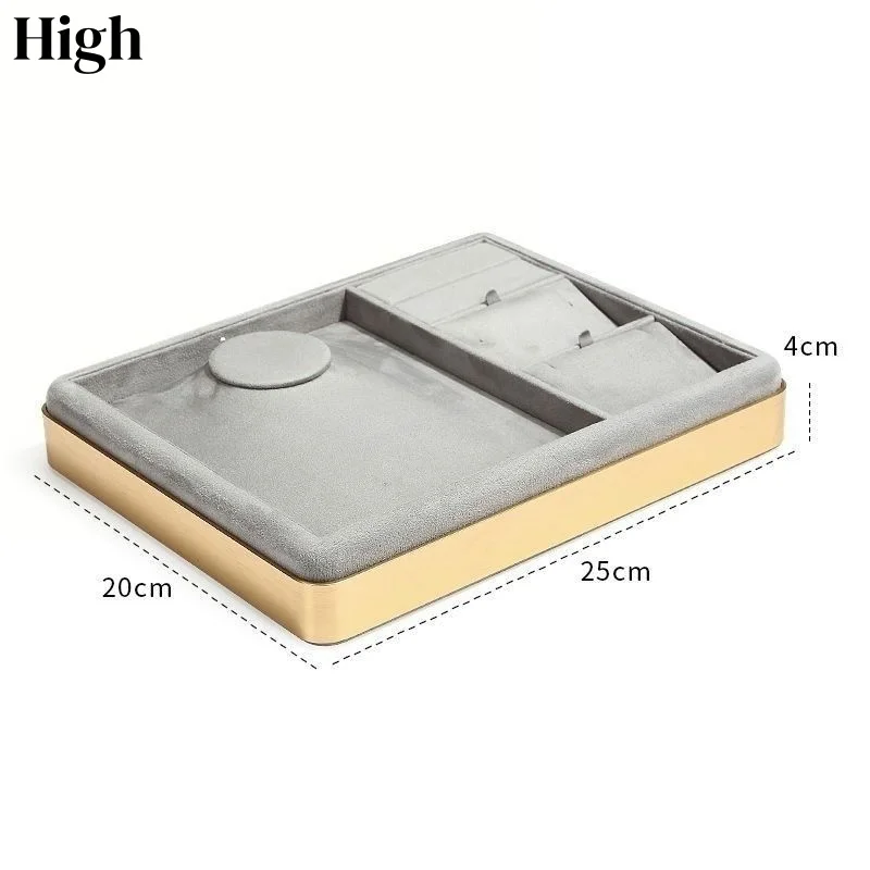 

Gray Suede Leather Jewelry Display Tray, Multi-Slot Ring Necklace Bracelet Organizer for Store Countertop Photo Display