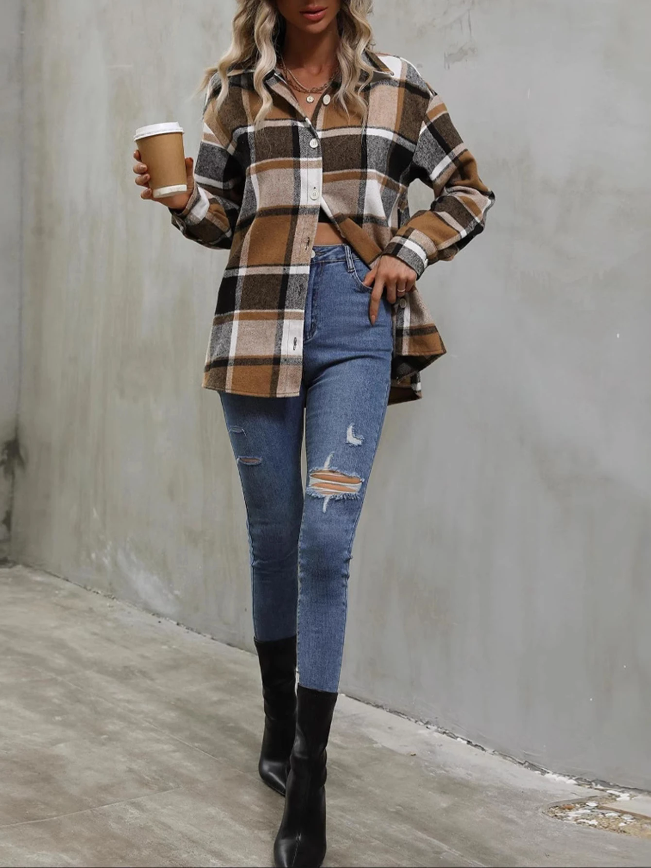 Camicie da donna 2025 per tutte le stagioni, comode camicie a maniche lunghe scozzesi, colletto monopetto, vestibilità ampia quotidiana