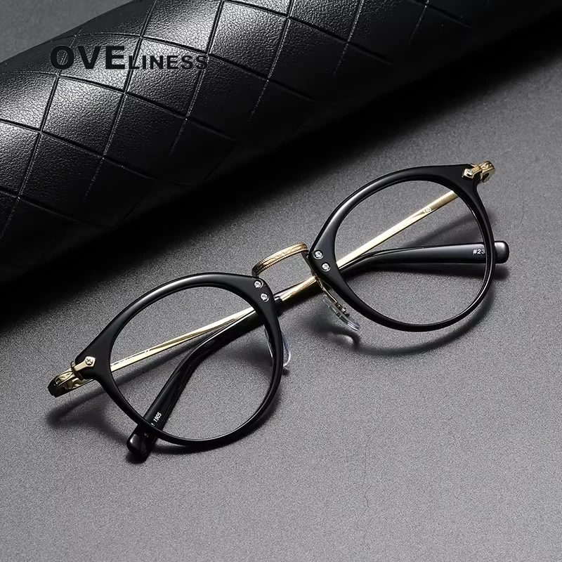 

Acetate Titanium Glasses Frame Men Vintage Retro Round Eyeglasses frames women Spectacles Japanese Eyewear
