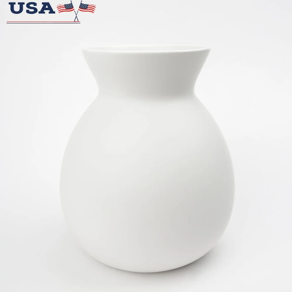 Solid White Ceramic Vase 8 Inch Round Minimalist Flower Holder for Home Decor Indoor Use
