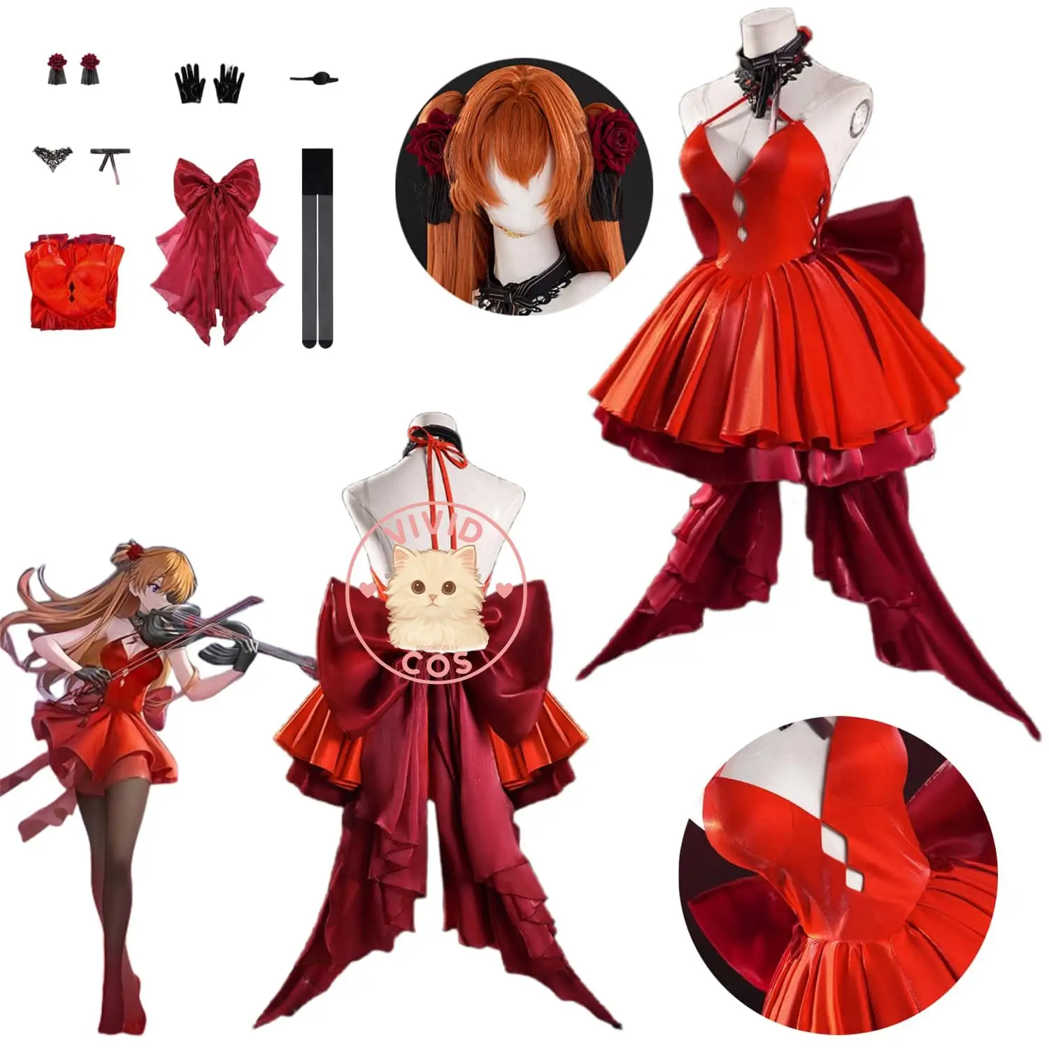 

Game EVA Asuka Langley Soryu Cosplay Costume Role Playing Sexy Anime Red Dress for Women Adult Comic Con Halloween Party Suit
