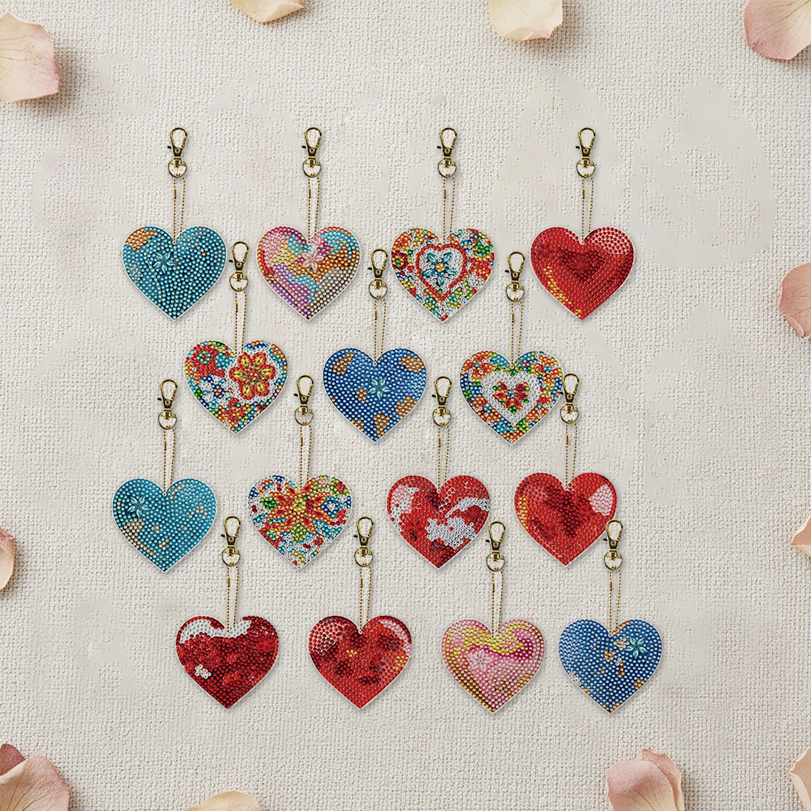

15Pcs Heart DiY Double-Sided Diamond Art Keychain Ornaments Party Crafts Decor
