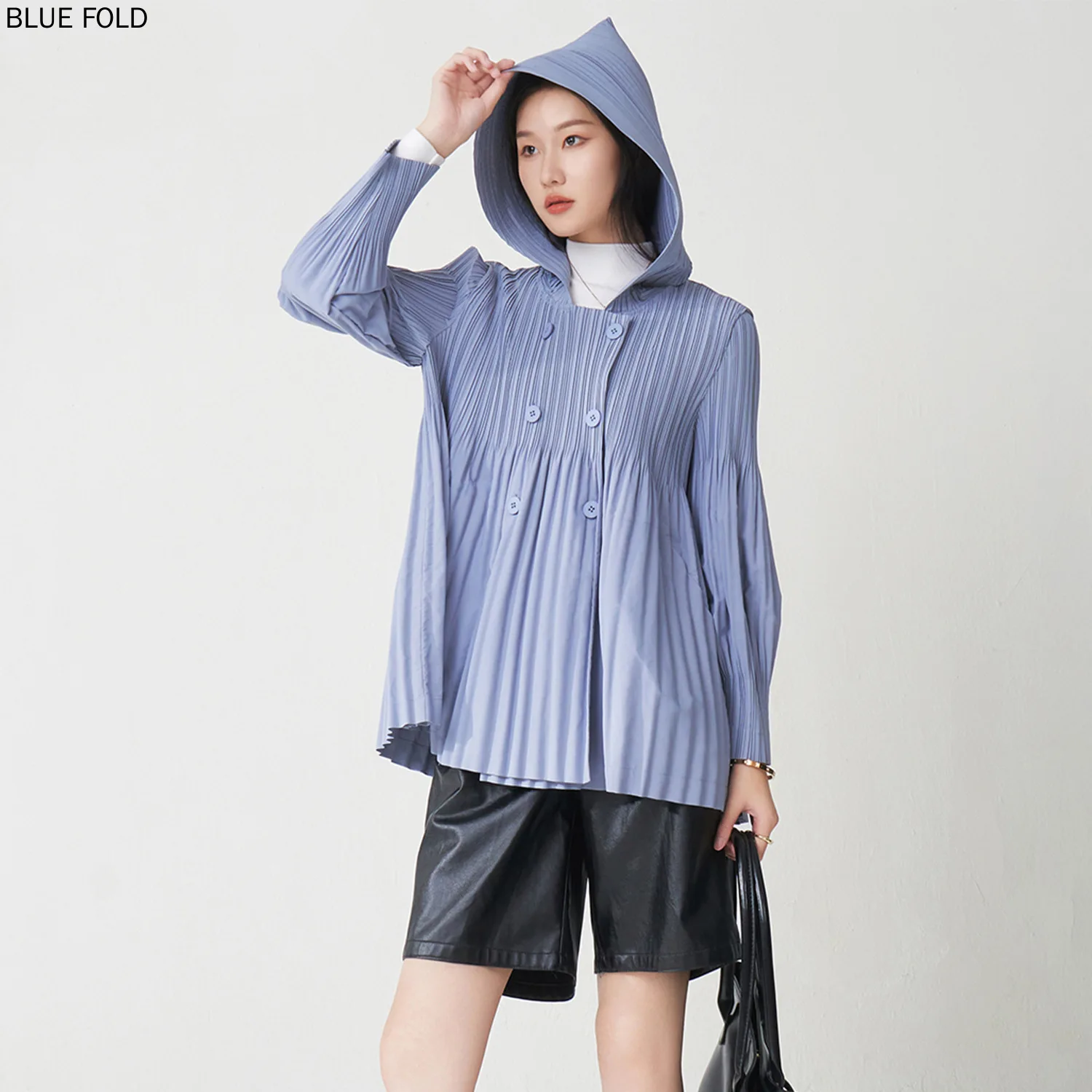 

Miyake Women's 2025 New High-Quality Hooded Loose-Fitting Casual Commuter Cardigan Outerwear PLEATS Coat