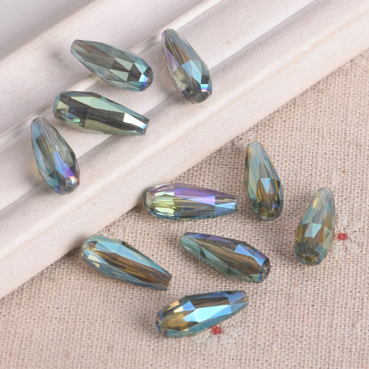 10pcs Colorful Long Teardrop Shape 18x8mm Faceted Crystal Glass Loose Beads For Jewelry Making DIY Crafts Findings