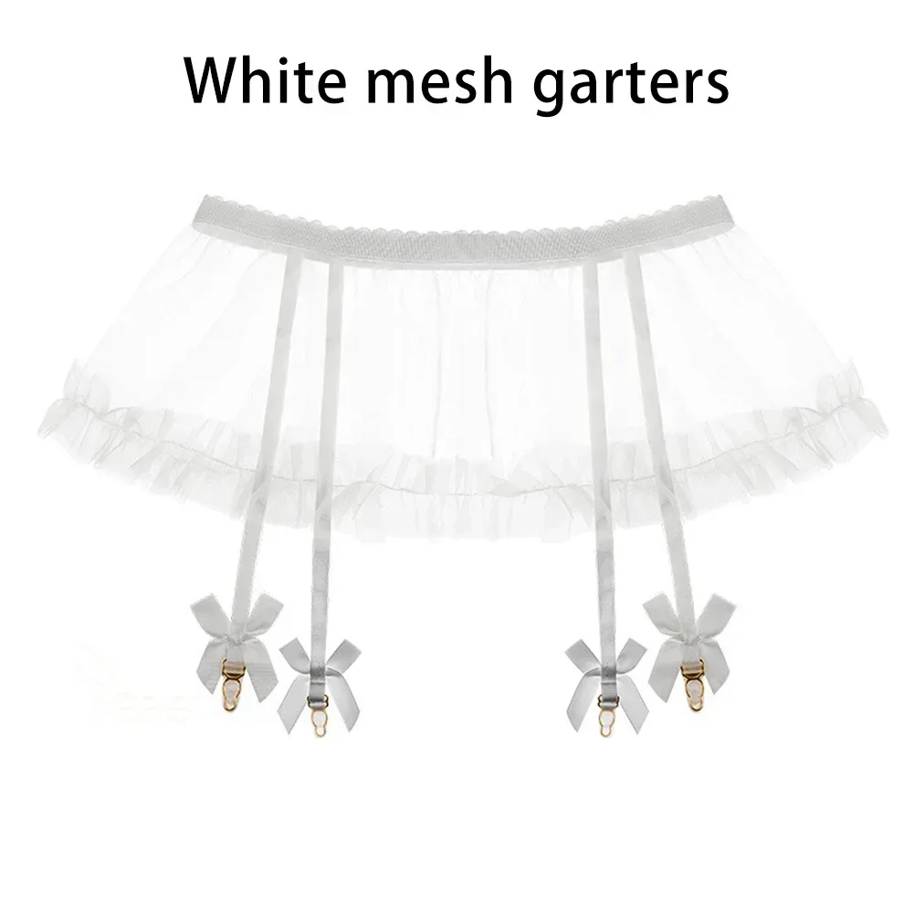 ชุดชั้นในเซ็กซี่ผู้หญิงยาว Fishnet Garter ถุงน่องตาข่ายโปร่งใสกระโปรงปุย