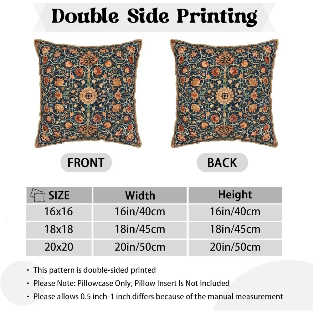 Vintage Floral Soft Velvet Throw Pillow Covers Set of 2 Burnt Orange Navy Flowers Plant 18x18 Inch Art Botanical Pillow Cases