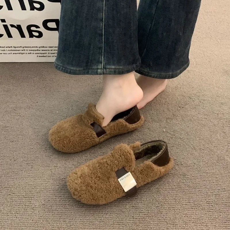 Hairy shoes for women's outdoor wear 2025 new autumn and winter double wear with added velvet bean shoes Mary Jane shoes