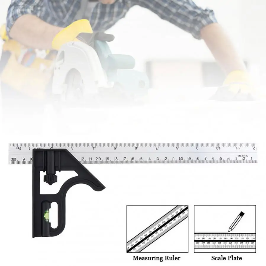 Professional 305mm Combination Square Angle Rulers with Bubble Level Adjustable Protractor Right Angle Ruler Measuring Tools