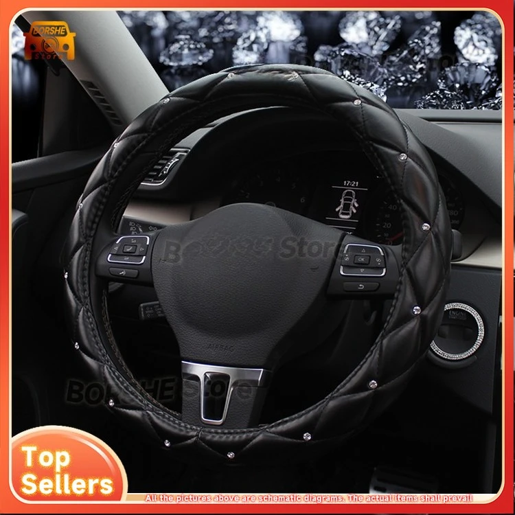 

2026 Suitable for Various Car Models Diamond Embellished Steering Wheel Cover Premium Korean Style Faux Fur Soft Universal Fit