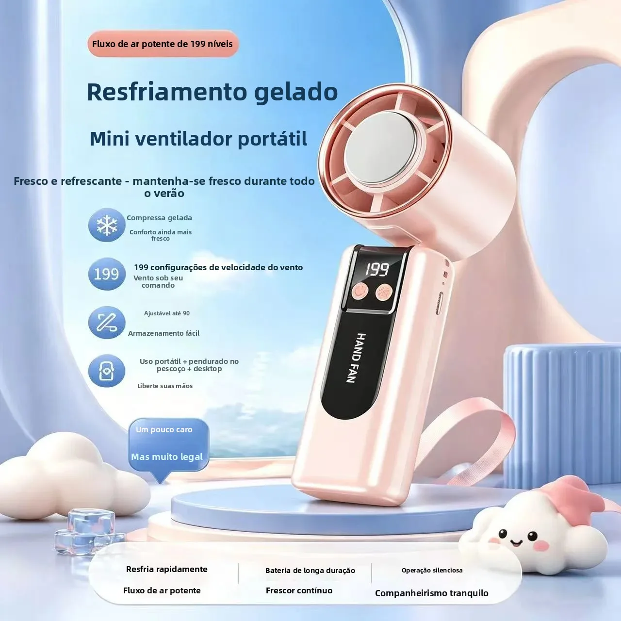Ventilador Portátil Dobrável de Pescoço com Ventilação de Semicondutor, Recarregável USB, Mini Ventilador de Resfriamento para Viagens ao Ar Livre no Verão