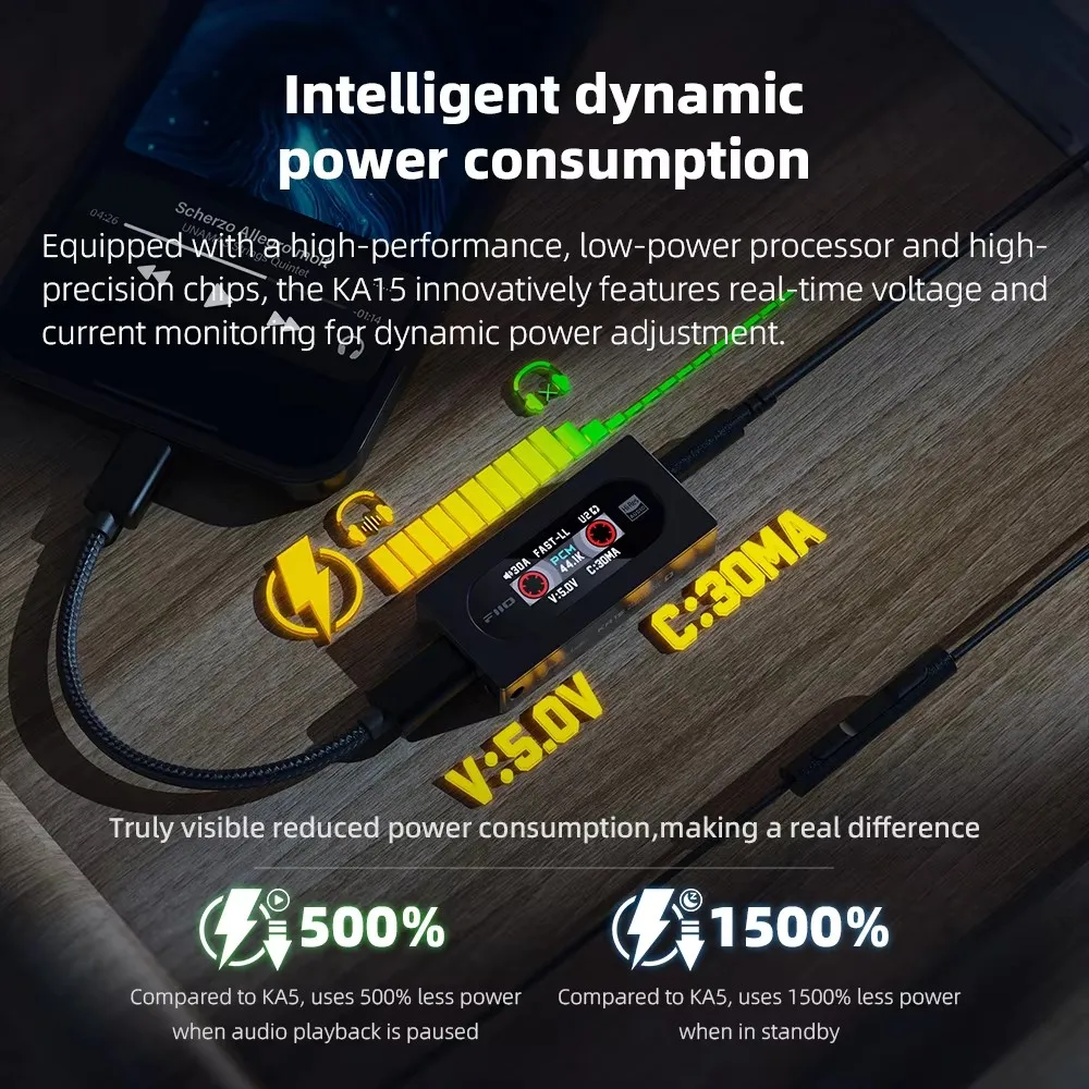 FIIO KA15 adaptor Audio USB C, tipe-c ke 3.5mm 4.4mm USB Dongle penguat DAC HiFi dekoder portabel headphone power AMP dengan wadah