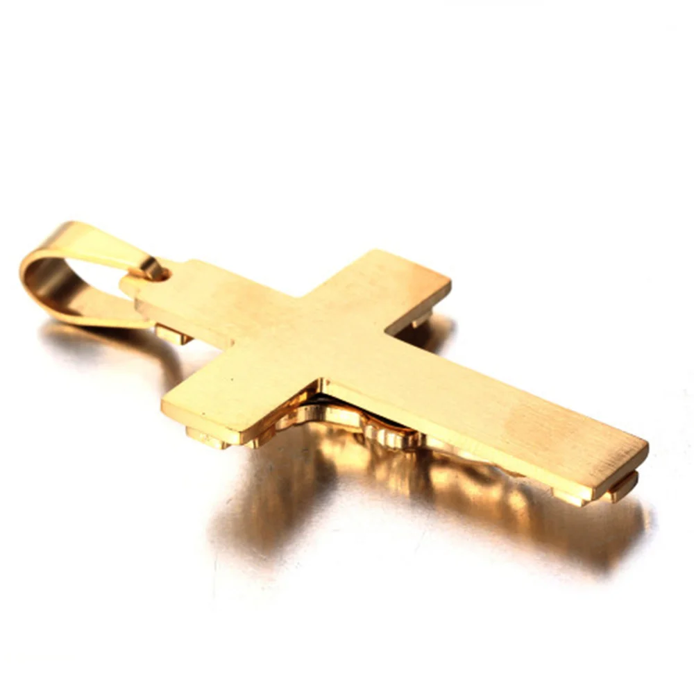 Religious Jesus Cross Pendant Men Gold Color Stainless Steel Christ Crucifix Necklaces Male Christian Jewelry Dropshipping