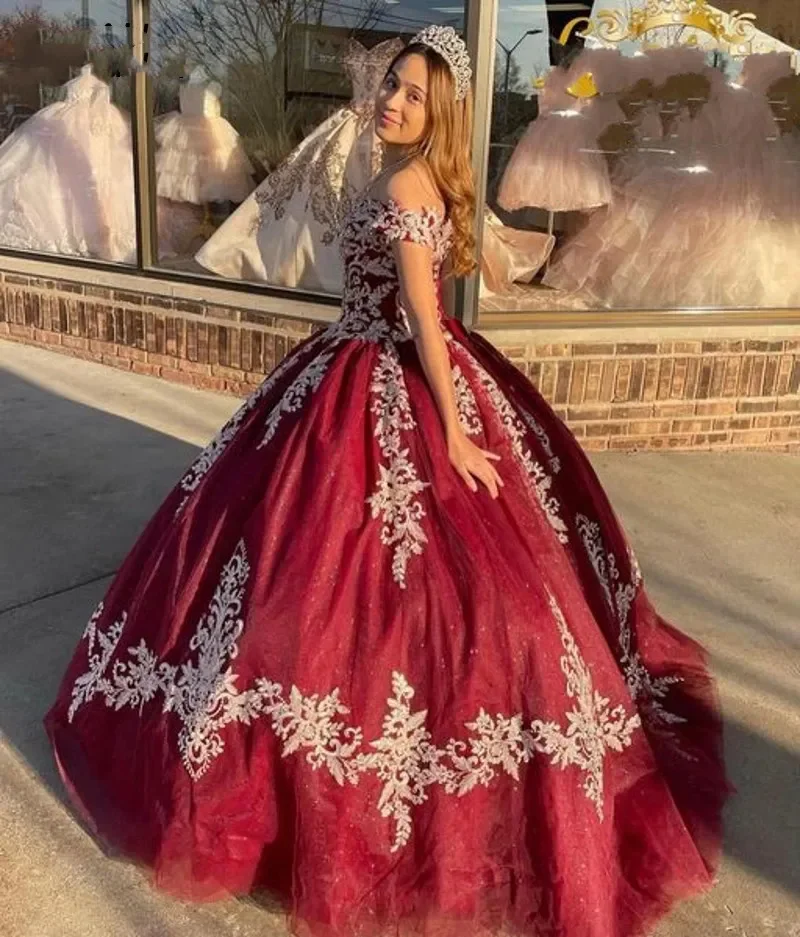 Angelsbridep Off-Shoulder Quinceanera Ball Gown Vestidos De 15 Anos Vintage Lace Princess Party Gowns ที่กําหนดเอง