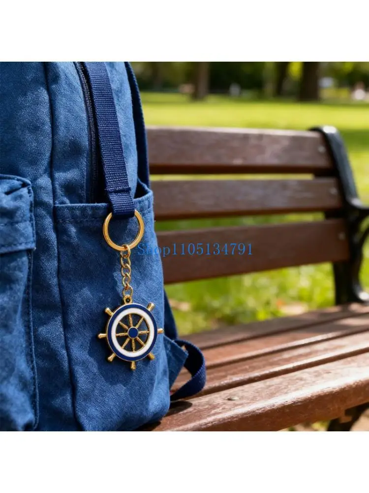98km Blue And White Marine Keychain Ocean Theme Anchors Wheel Zinc Alloy For Gifts