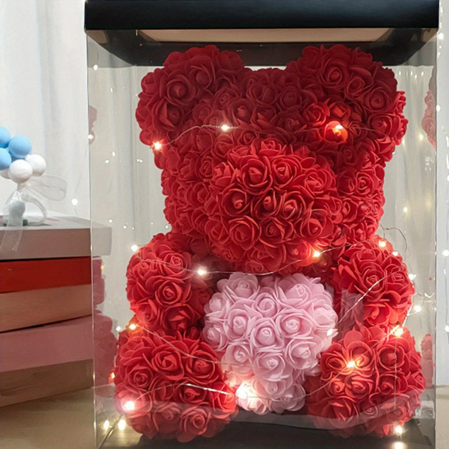 

Perfect Valentine's Day Present - 10 Inch Beautiful Artificial Rose Flower Bear Gift for Valentine's Day, Birthday, Wedding, Mot
