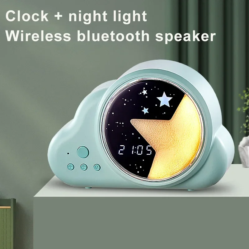 Wireless Bluetooth Speaker Clock Night Light All in One Machine Stereo HIFI Sound Quality Desktop Sound Box Special Gift