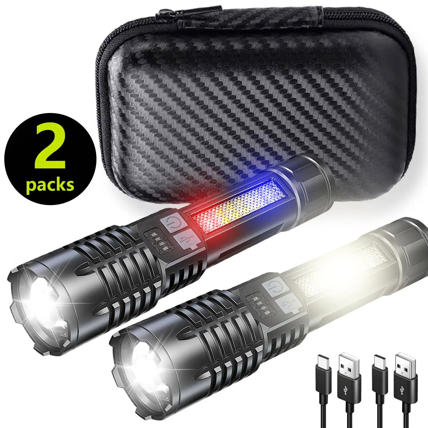 

High Power LED COB Flashlight Telescopic Zoom Rechargeable Emergency Flashlight With Side Light Torch For Outdoor Camping Hiking