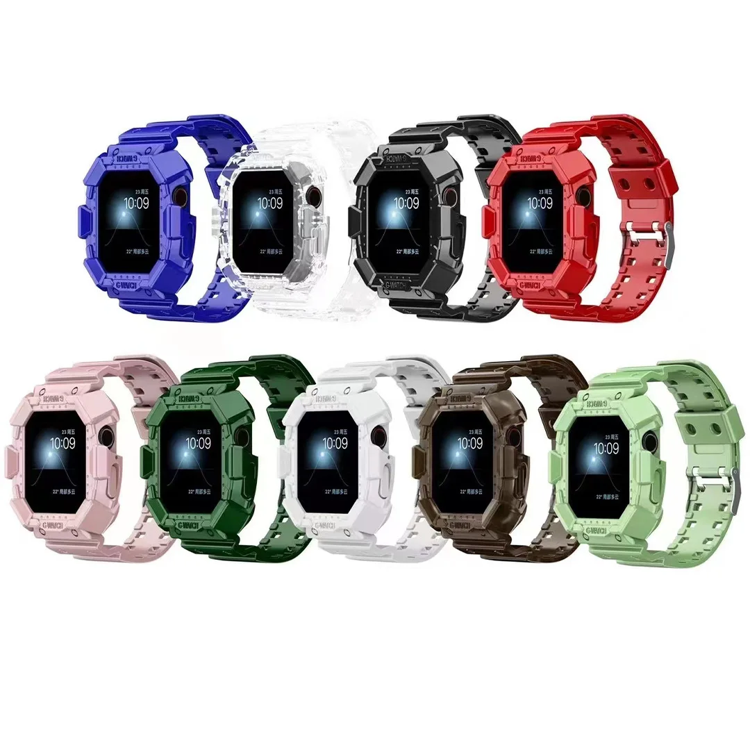 Nova pulseira para Apple Watch 7 com capa protetora integrada e decoração original para smartwatch.