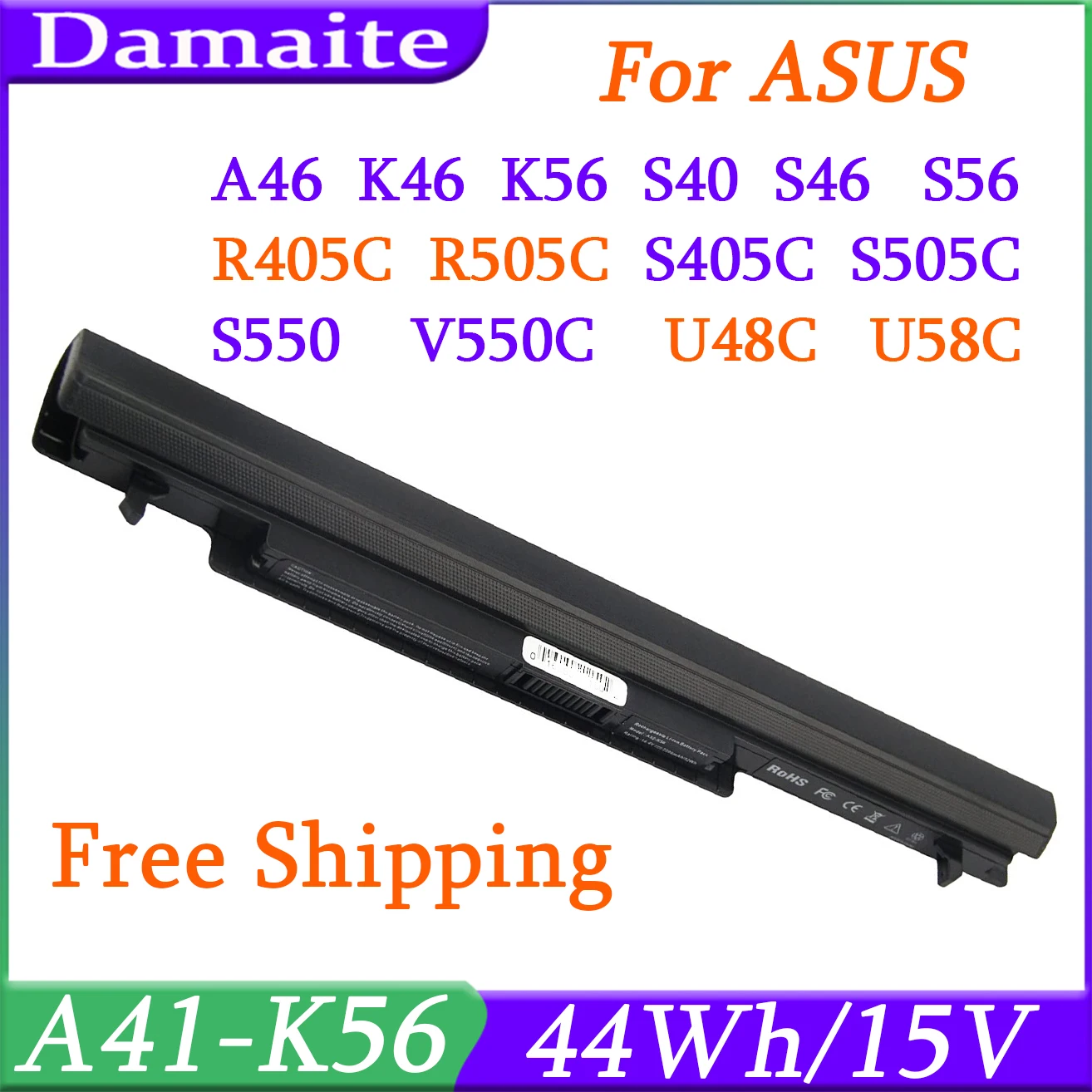 

A41-K56 A42-K56 44Wh 15V Laptop Battery For ASUS A56 A46 K56 K56C K56CA K56CM K46 K46C K46CA K46CM S56 S46C A31-K56 A32-K56