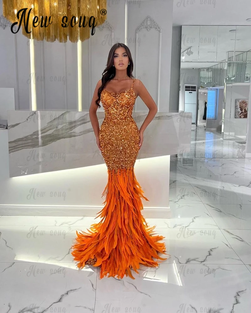 Vestidos de noite laranja para mulheres, luxo de Dubai, miçangas sereia, festa de celebridades, vestido de baile formal longo, mais novo, 2023