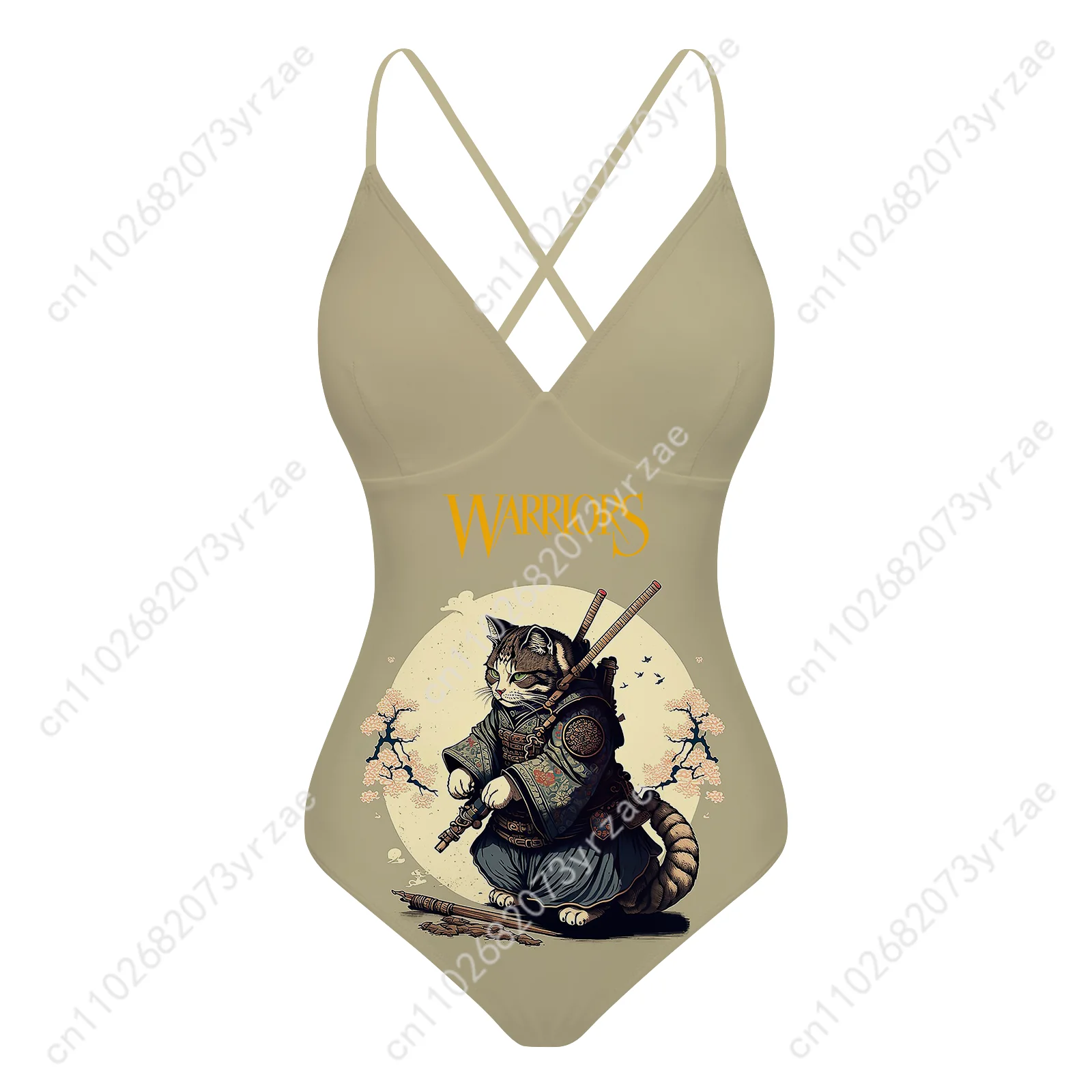 Cat Warrior V-neck Halter Back Swimsuit Womens Bathing Suits Pool Party Swimwear Fashion Sexy Bikini Custom Made Bathing Suits