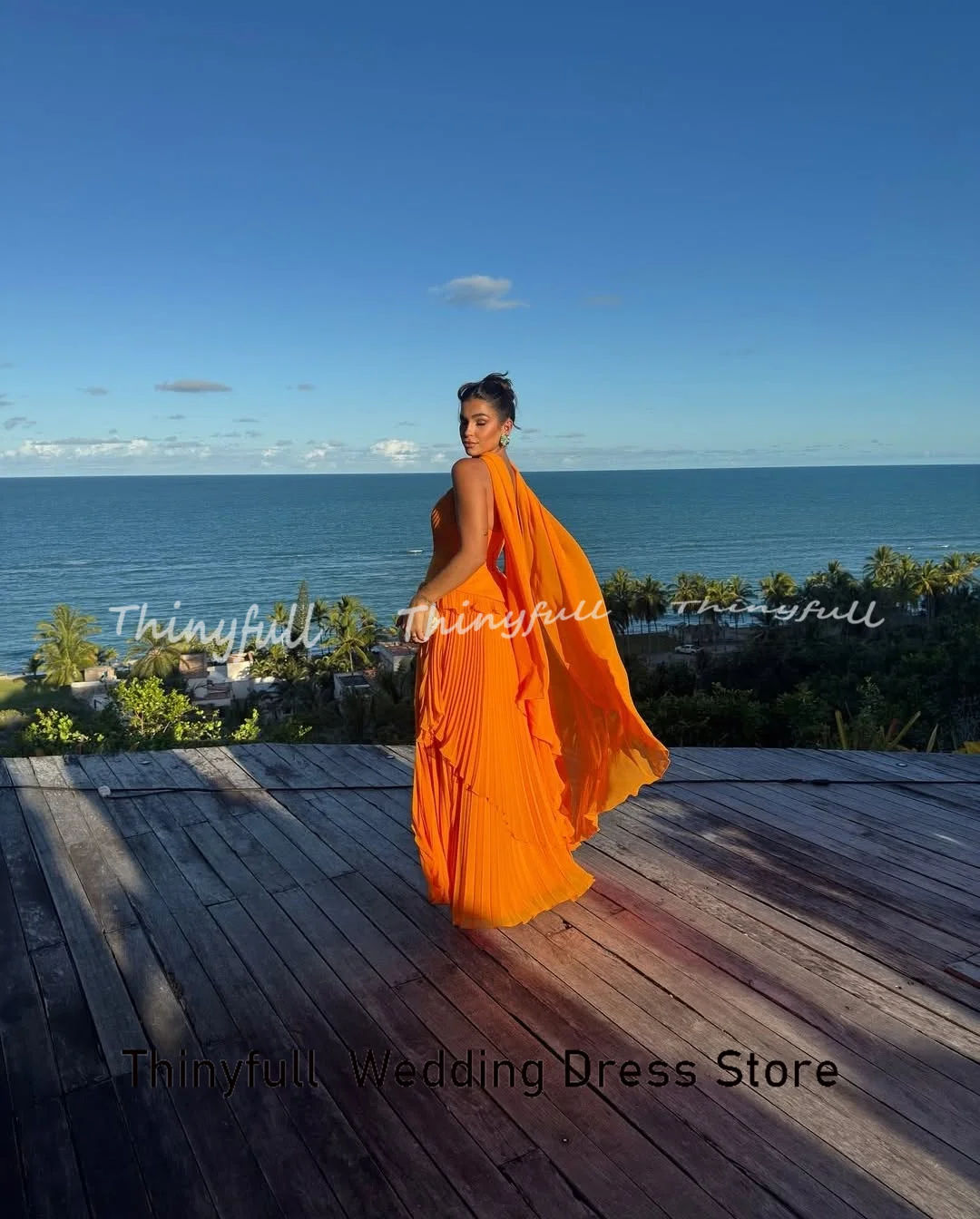 Thinyfull A-line Chiffon Prom Dresses Strapless Sleeveless Pleats Evening Dress Formal Occasion Gown Robe De Soirée Customized image 5