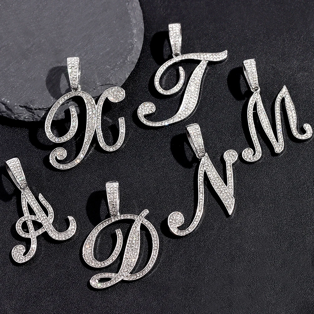 Flatfoosie Iced Out A-Z Cursive Letter Kristall Kette Halskette für Frauen Bling Strass Initial Choker Halskette Hip Hop Schmuck – Detail 13